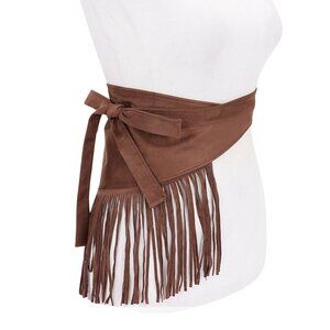H13 FAUX SUEDE FRINGE BELT - COFFEE